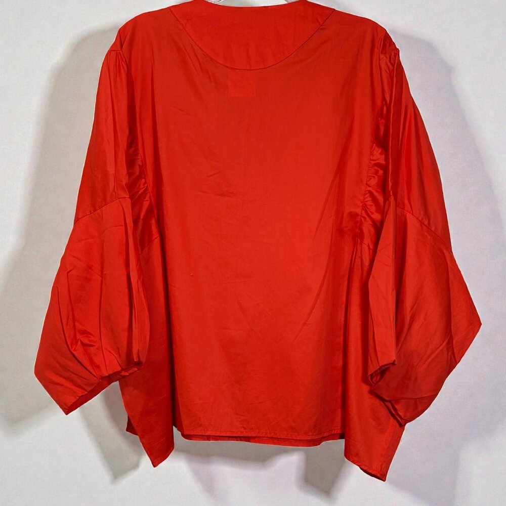 Harshman Joelle Blouse 3X Coral Red 100% Cotton Lace Up V-Neck Boho Chic Coastal - Picture 10 of 10